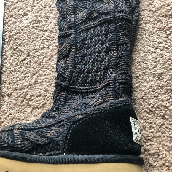 UGG Knit Boots Patchwork Tall Black Bleached Full Zip Sock Boot 1001020 Women 5 - Picture 10 of 13